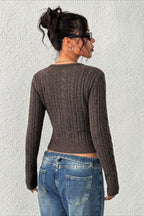 Cable Knit Scoop Neck Cropped Fitted Sweater