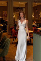 Sleeveless V-Neck Satin Bodycon Silk Dress