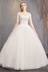 Lace Three Quarter Sleeve Wedding Dress