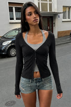 Layered Halter Contrast Slim Long Sleeve T-shirts