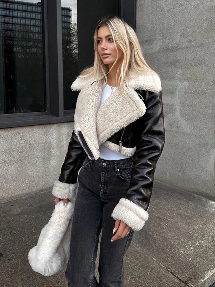 Female Short Solid Turn-down Long Winter High Street Coat Secondary image