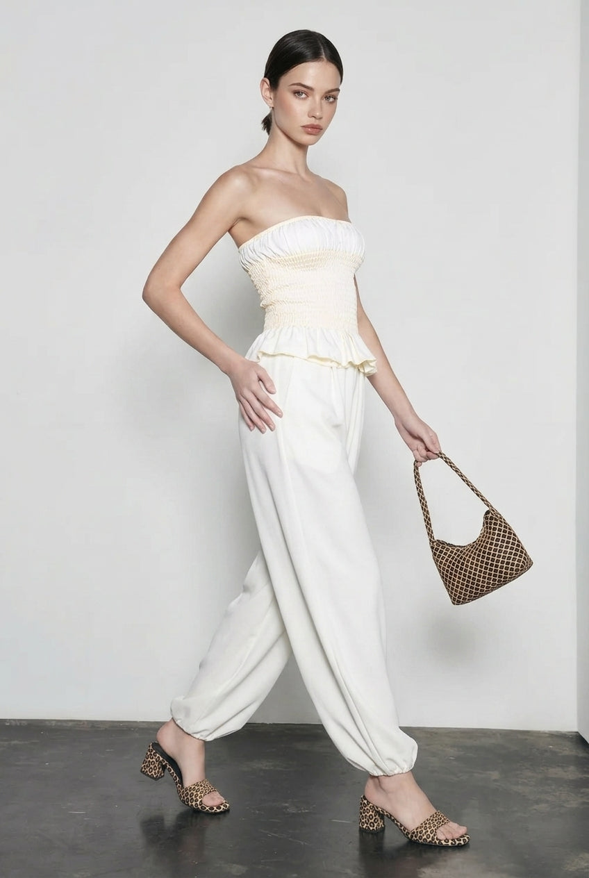 Ruched Strapless Crop Vacation Set Secondary image