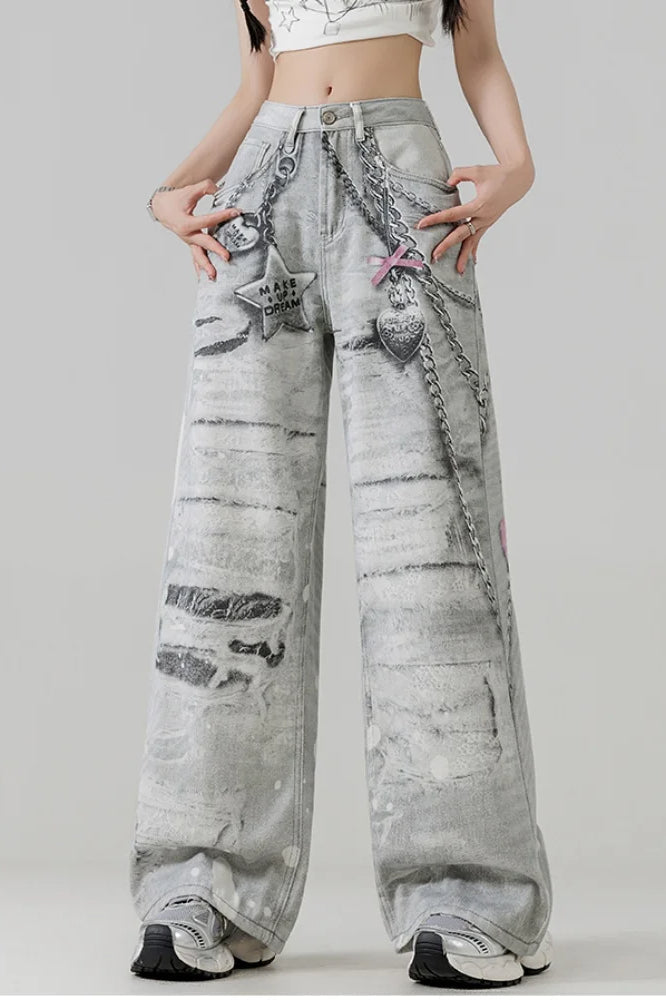 Metal Love Chain Straight Leg Jeans Secondary image