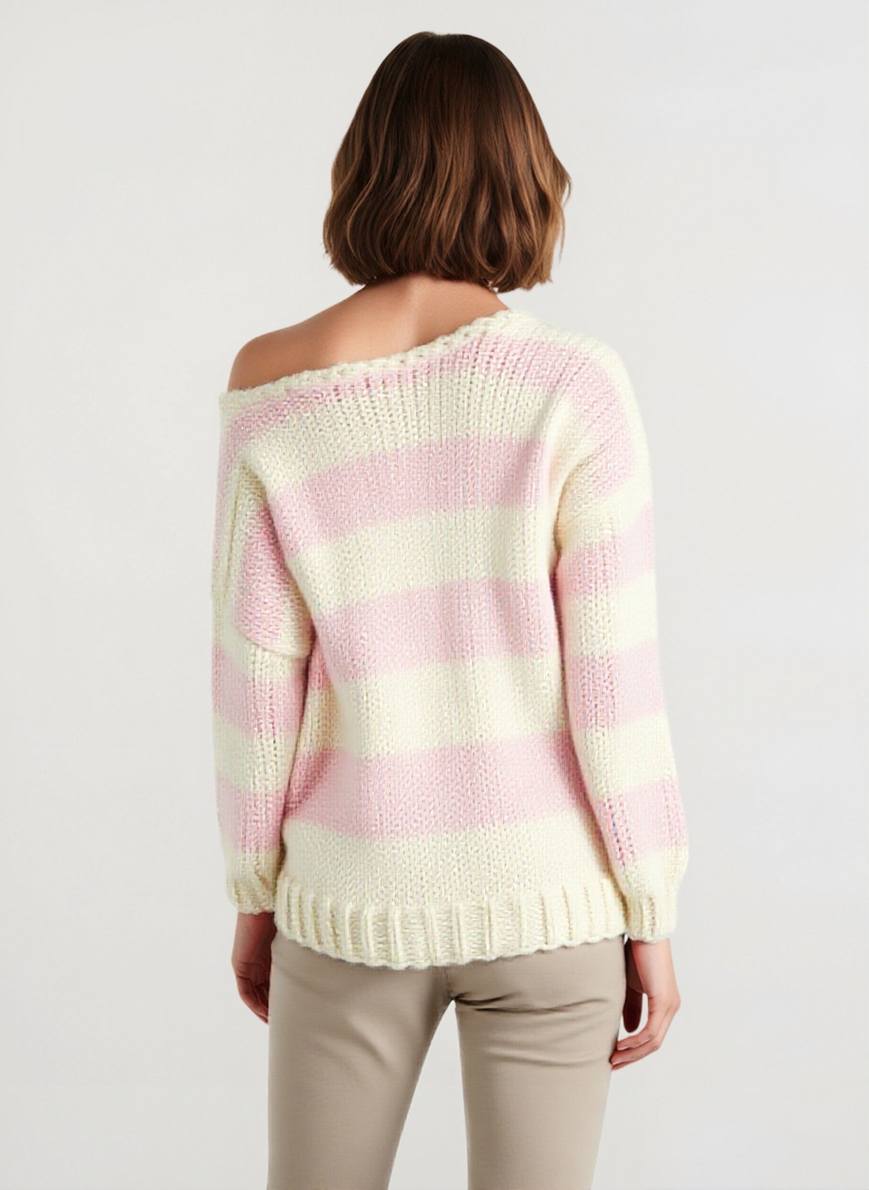 Casual Loose Off-Shoulder Striped Sweet Sweater Secondary image