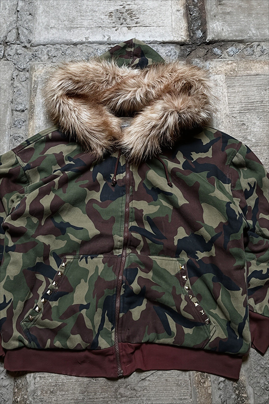 Camo Fur Trim Oversized Zip Hoodie