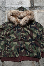 Camo Fur Trim Oversized Zip Hoodie