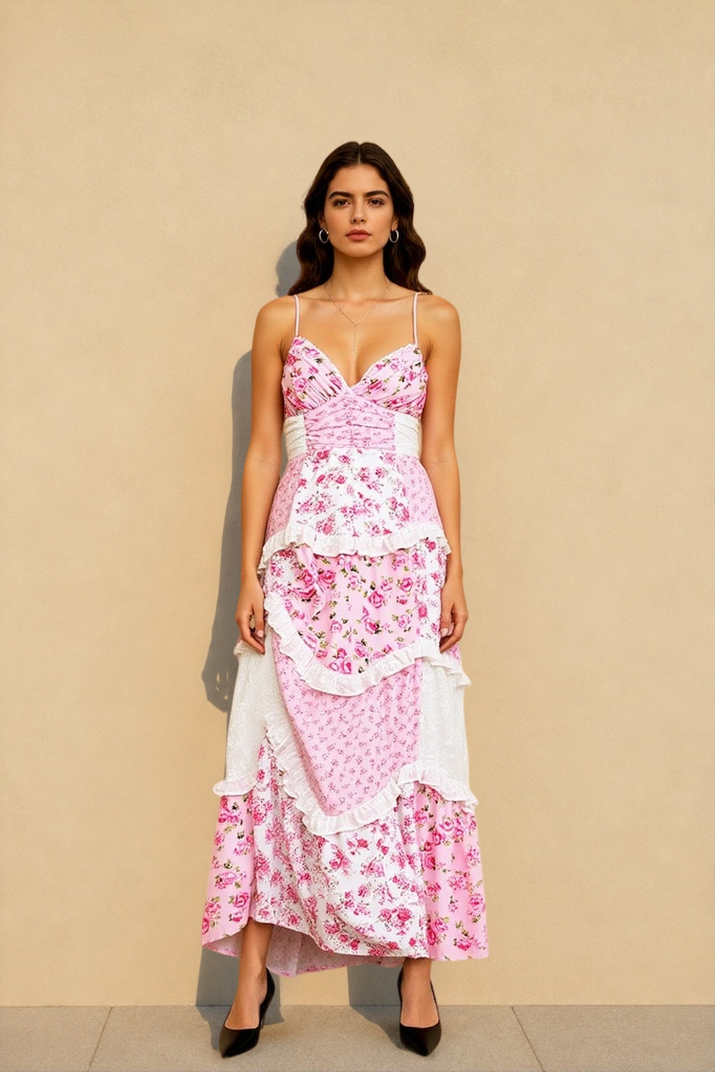 Boho Tie Shoulder Patchwork Floral Dress Secondary image