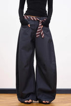 Paisley Accent Curved Leg Wide Leg Tailored Pants