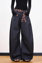 Paisley Accent Curved Leg Wide Leg Tailored Pants