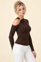 One Shoulder Metal Accent Cutout Top