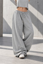 Rhinestone Script Drawstring Wide Leg Pants