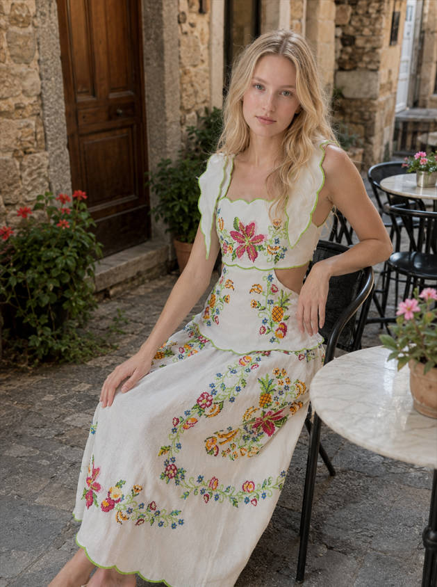 Patchwork Square-Collar Boho Dress