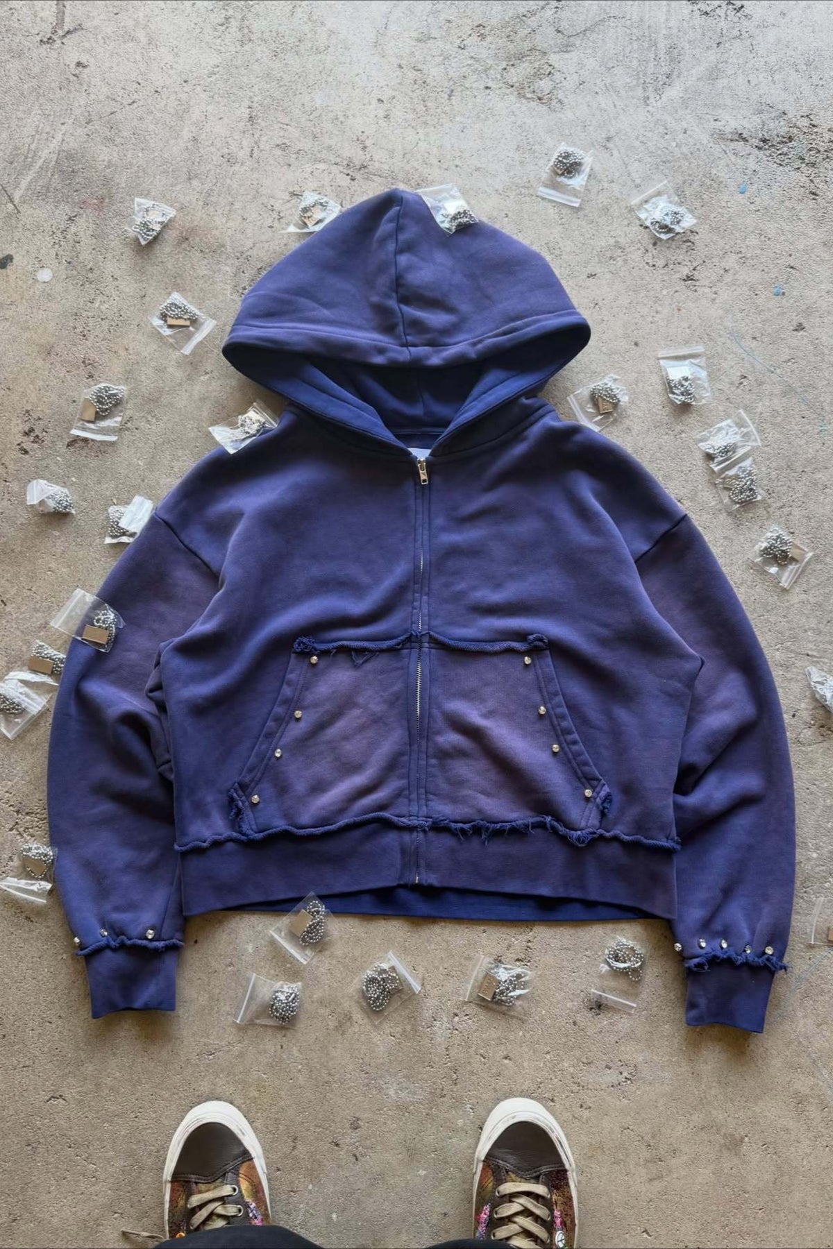 Studded Washed Graphic Oversized Pullover Hoodie Main image