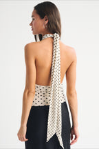 Retro Contrast Halter Mesh Panel Crop Top
