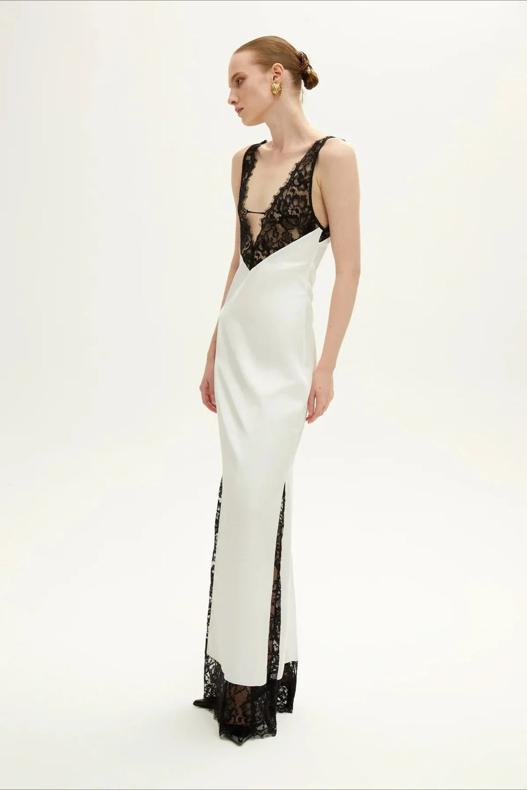 Elegant Deep V Lace Patchwork Lace Dress