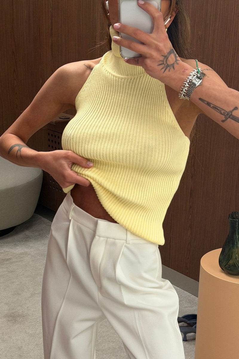 Halter Backless Ribbed Sleeveless Knit Top