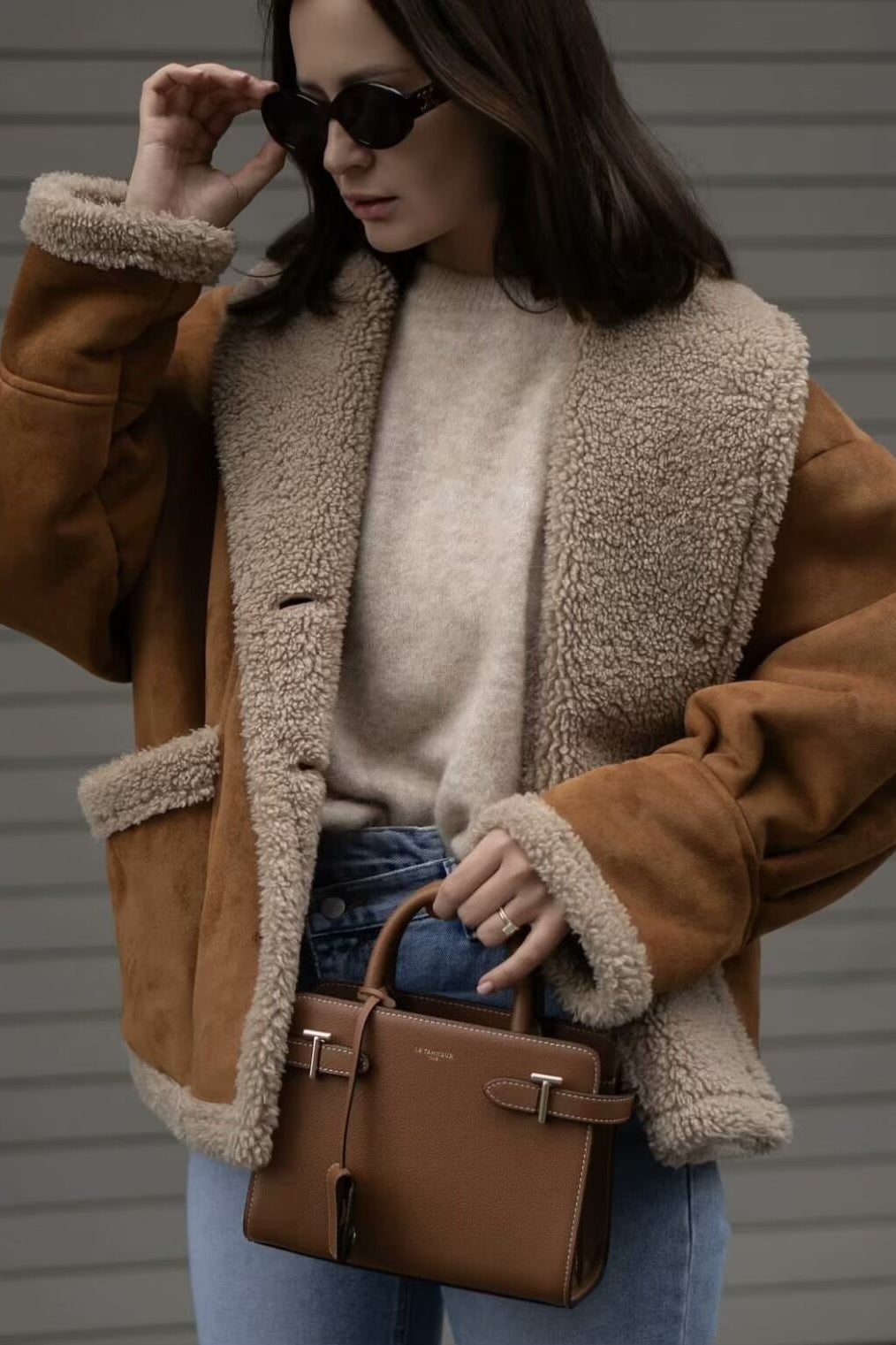 Lapel Faux Suede Shearling Coat Secondary image
