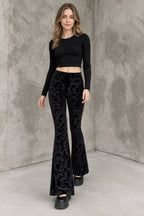 Floral Jacquard Velvet Flare Pants