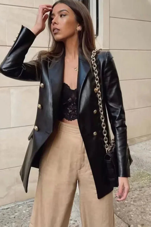 Minimalist Faux Leather Blazer Secondary image