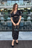Polka Dot Lace Cutout Elbow Sleeve Midi Dress
