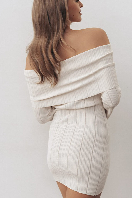 Off-Shoulder Long-Sleeve Bodycon Mini Sweater Dress Secondary image