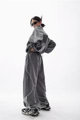 Loose Fit Cargo Jacket Wide Leg Pants Activewear Set