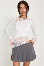Sheer Lace Panel Flare Sleeve T-shirts