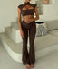 Solid Halter Backless Knit Set