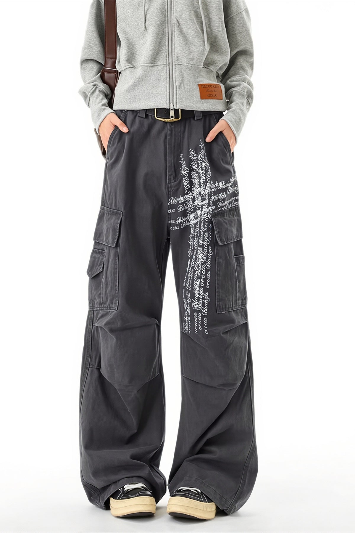 Distressed Cross Print Multi-Pocket Cargo Jeans Main image