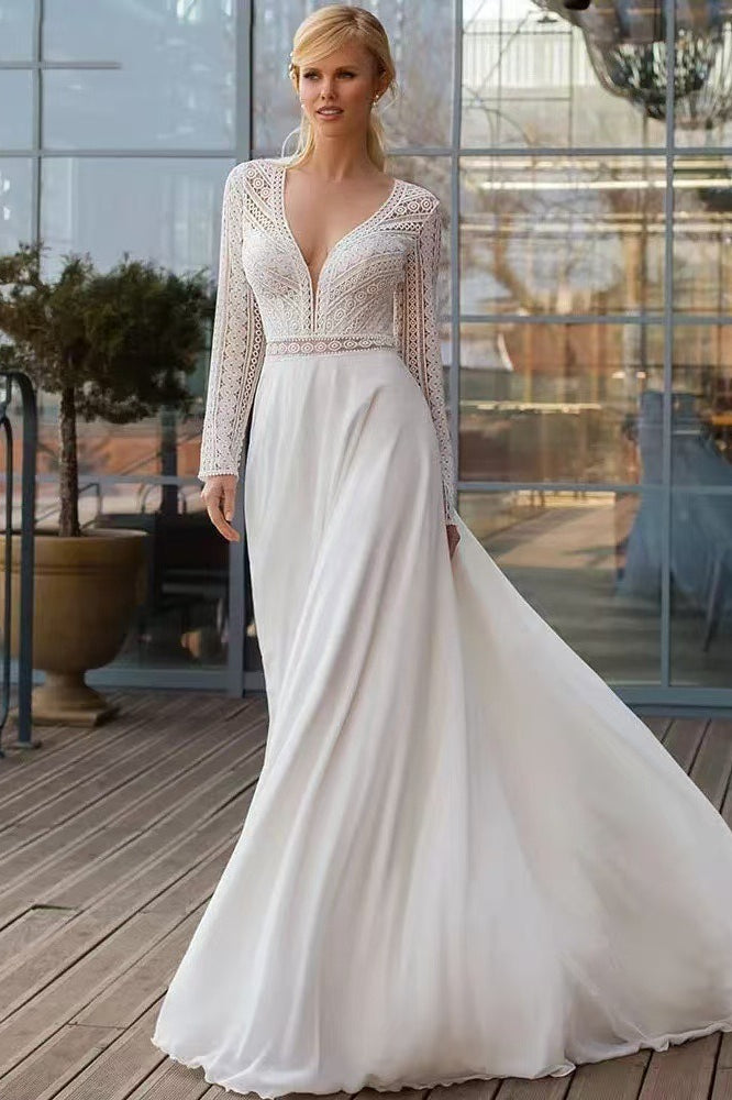 Long Sleeve Lace Train Wedding Dress Secondary image