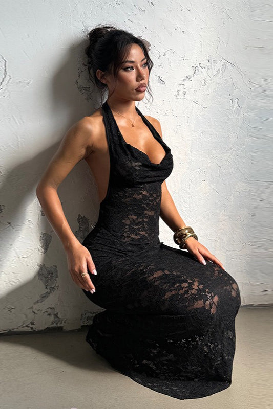 Sheer Halter Backless Lace Dress Secondary image