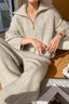 Half Zip Polo Sweater Wide Pants Knit Set