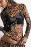 Floral Animal Print Mesh Long Sleeved T-shirts