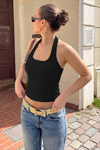 Solid Halter Backless Fitted Crop Top