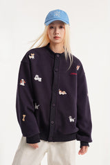 Cartoon Dog Terry Embroidery Cardigan