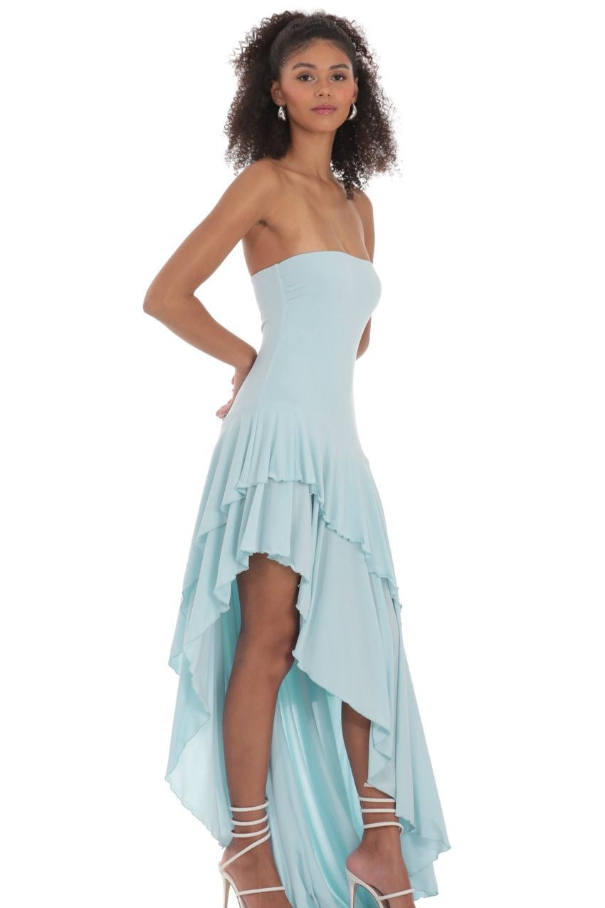 Strapless Layered Ruffle Mermaid Party Dress