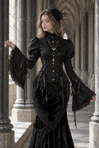 Gothic Bell Sleeve Fitted Blouse