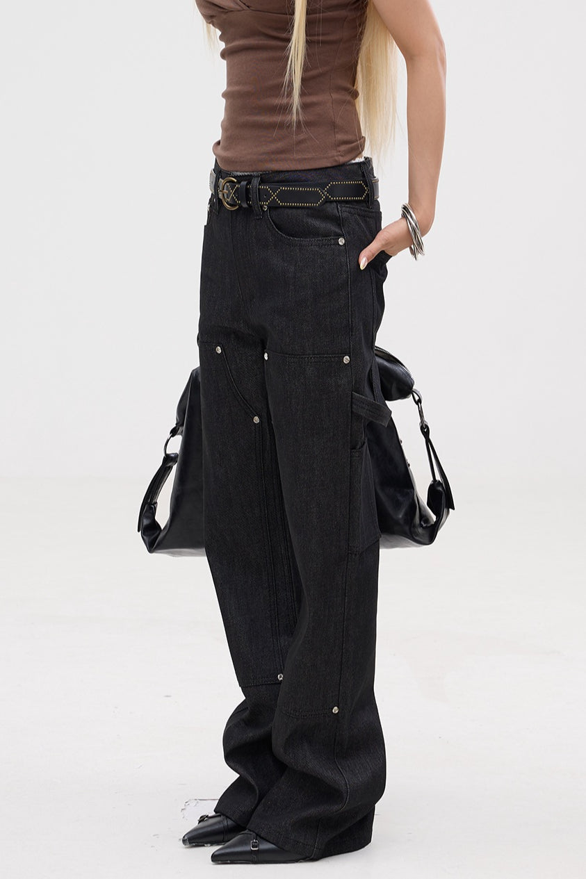 Rhinestone Raw Denim Low Rise Flare Jeans
