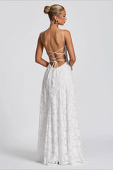 Elegant Backless Brocade Lace Cami Tie Boho Dress