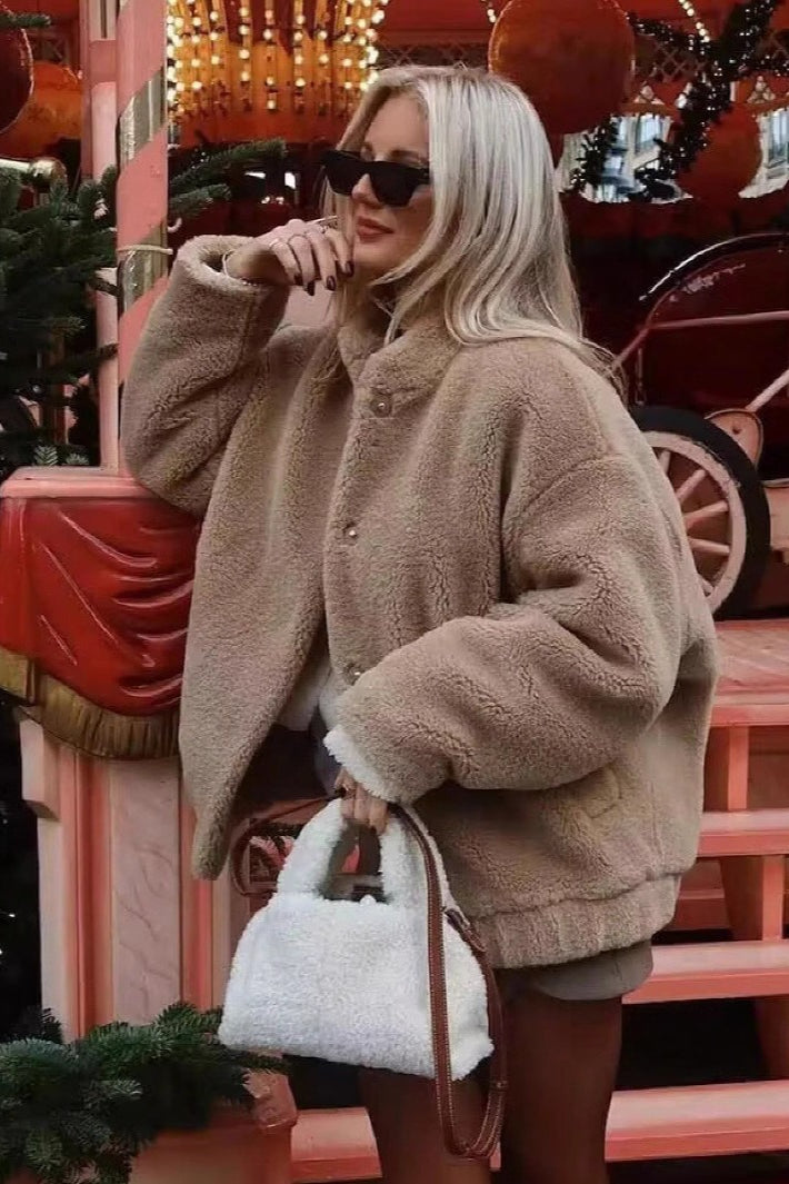 Fleece Faux Fur Bomber Coat Secondary image
