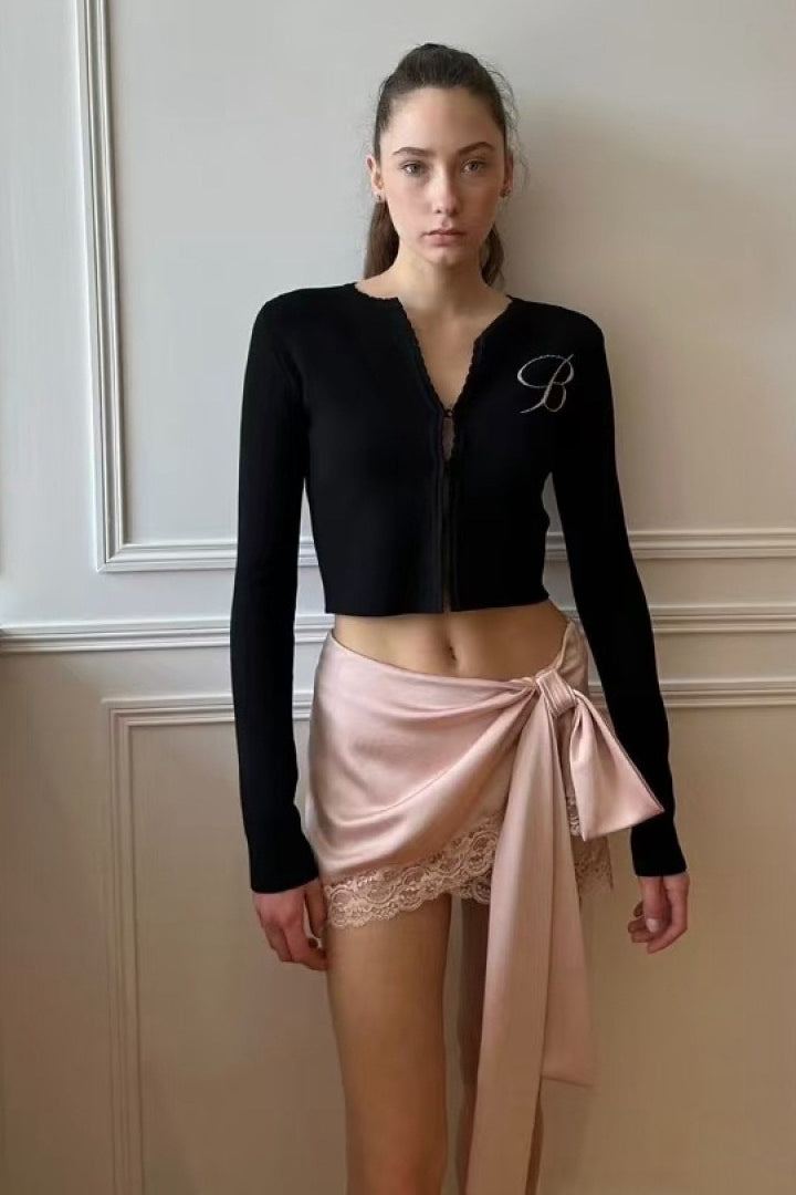 Satin Lace Bow Asymmetric Skirt Main image