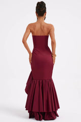 Elegant Strapless Slit Backless Maxi Birthday Dress