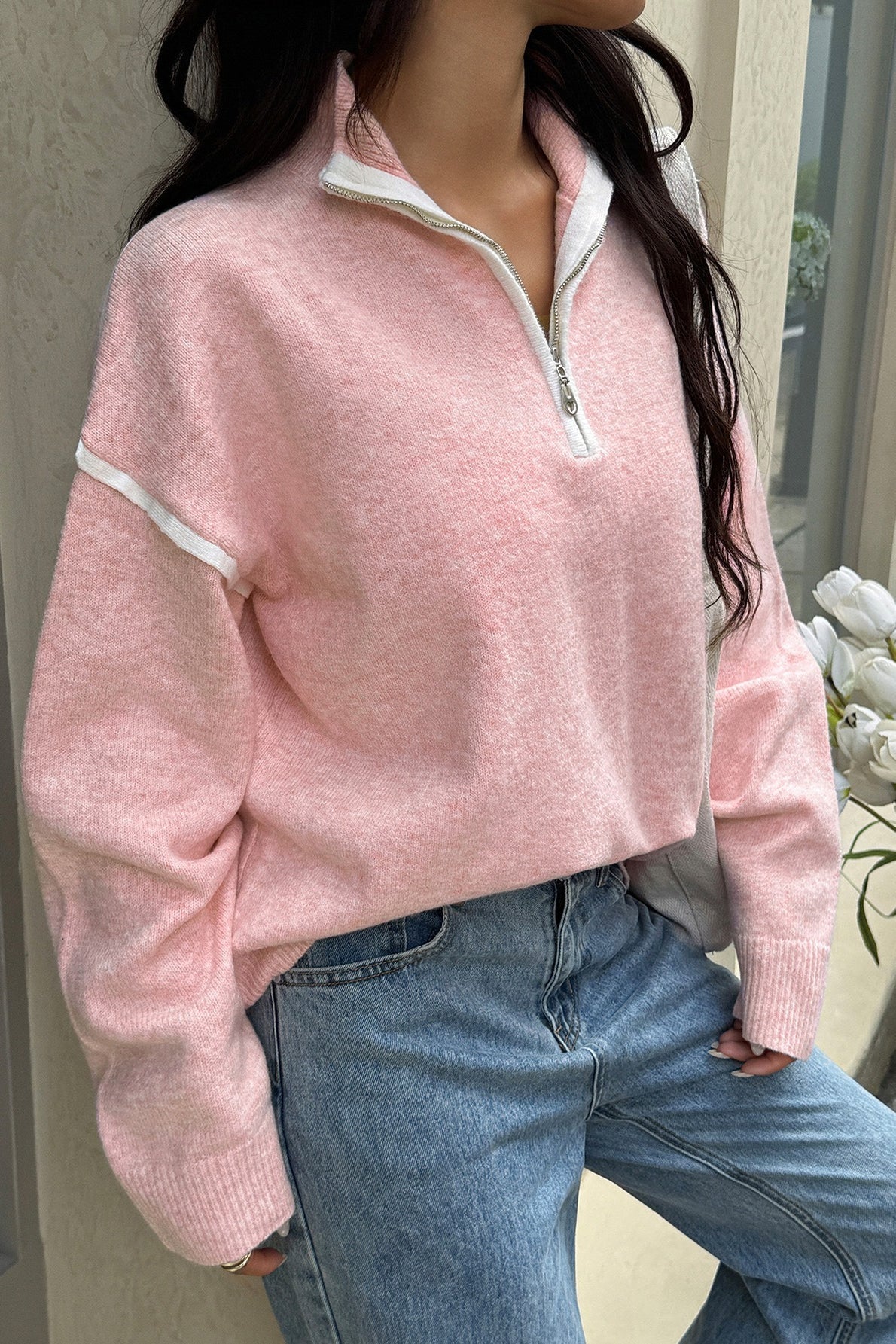 Casual Zip Front Long Sleeve Sweater Secondary image