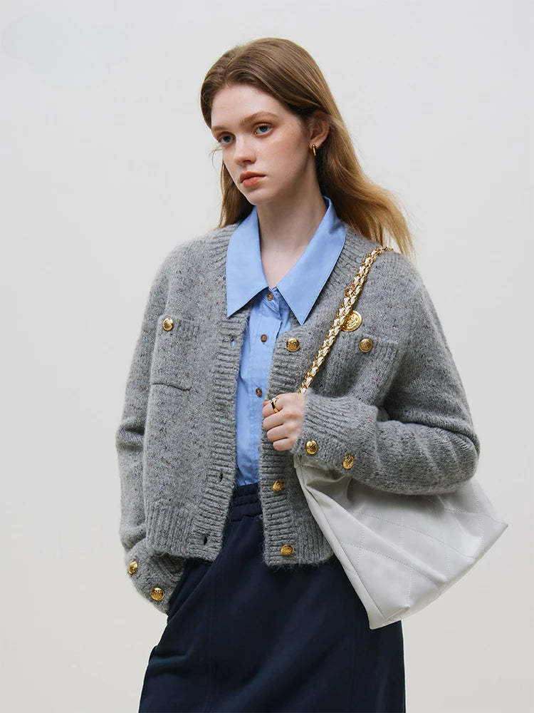 Wool Button Short Knitted Cardigan Cardigan-241208