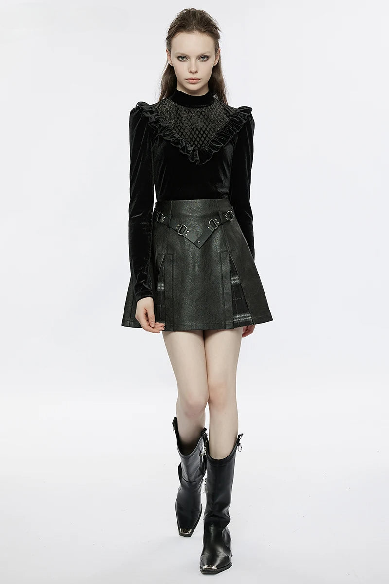 Women's Plaid Splicing Rivet Metal Buckle Belt Daily A-Line Personality Faux Leather Mini Skirt Main image