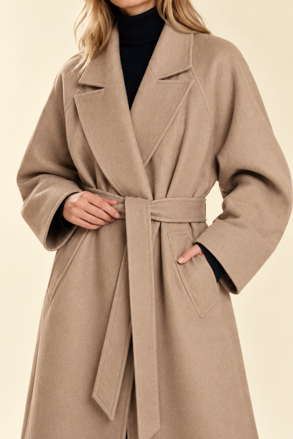 Retro Solid Woolen Coat Women Knee High Thick Turn-Down Overcoat