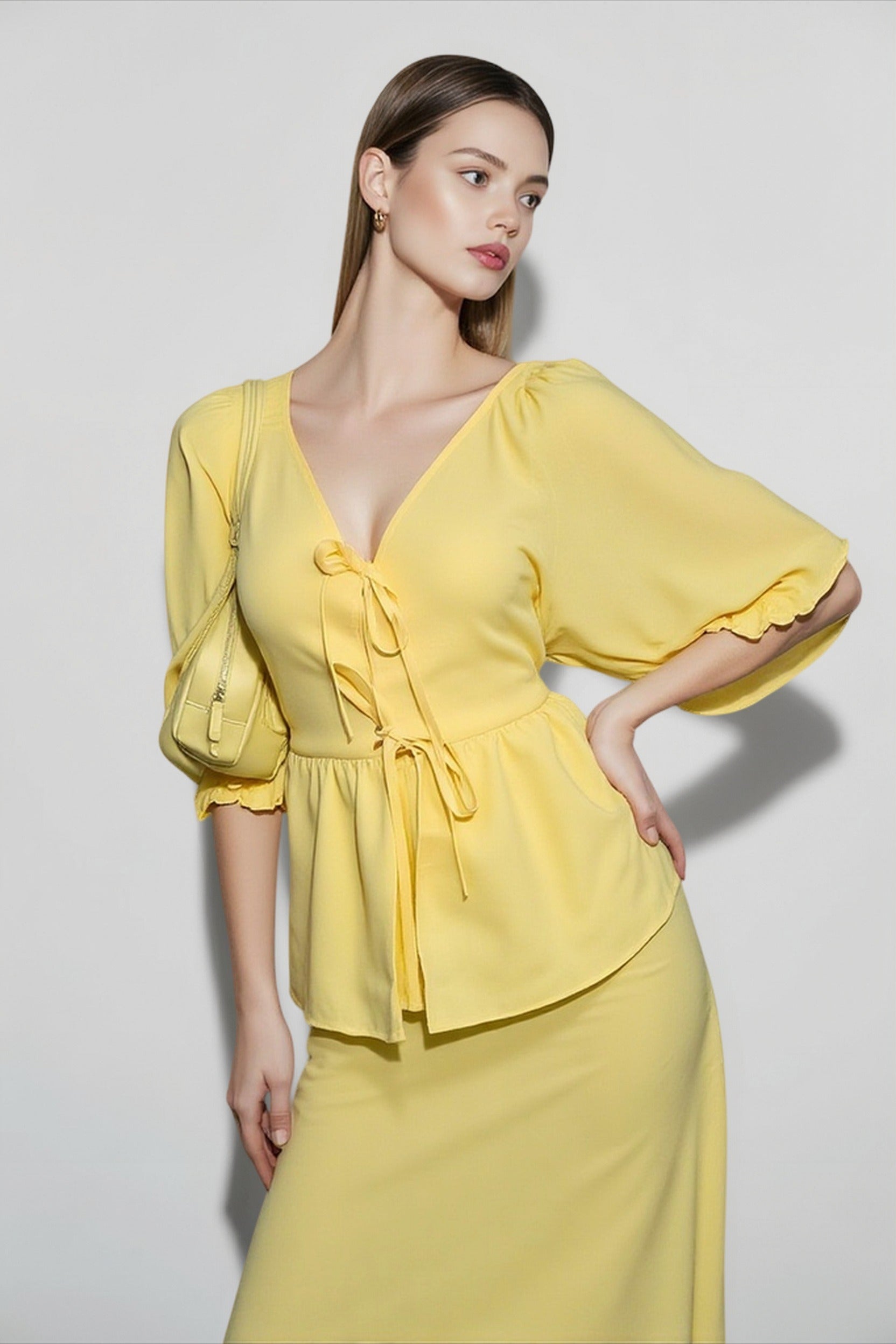 Linen Puff Sleeve Button Down Vacation Set Secondary image