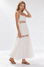Textured Floral Cutout Spaghetti Strap Vacation Dress