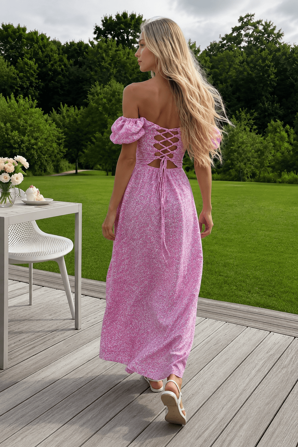 Off-Shoulder Slit Floral Dress