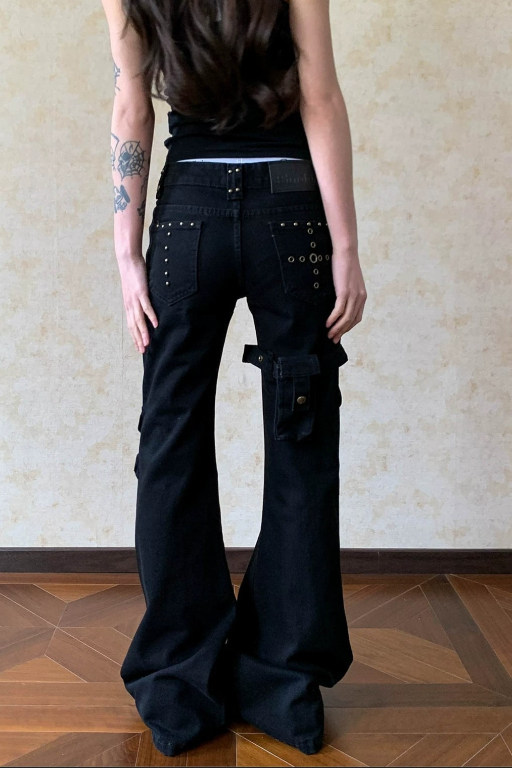 Low Rise Buckled Cargo Flare Jeans